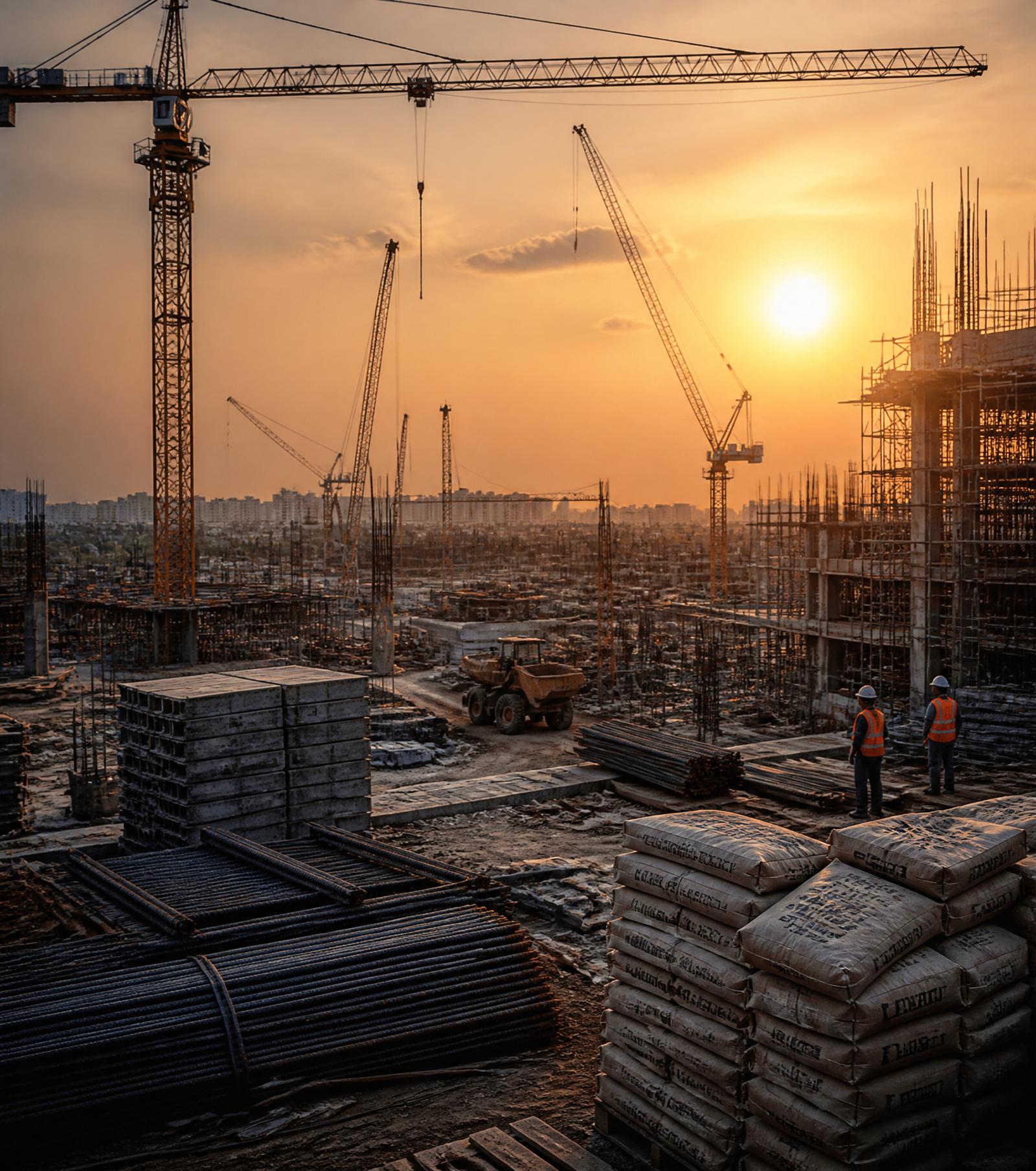 Construction site at golden hour